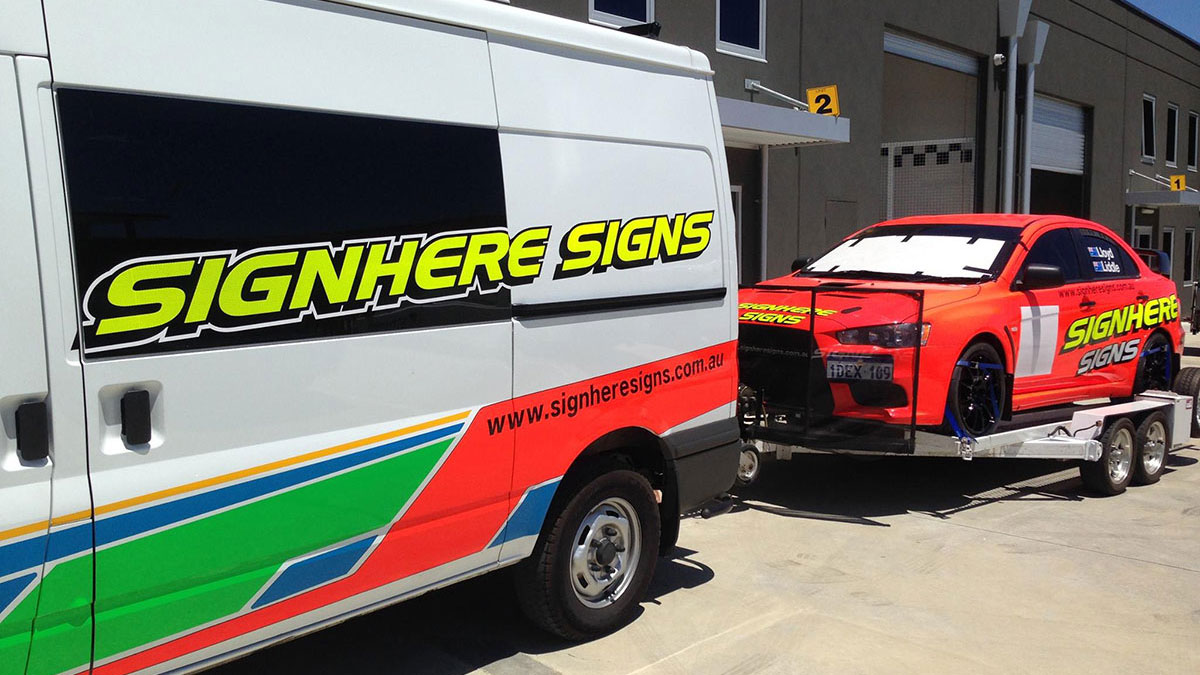 Sign Here Signs Motorsport Loaded for transport