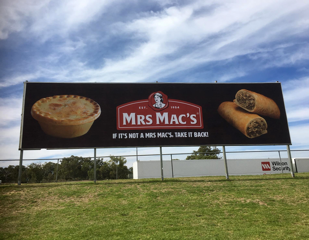 New billboard for Mrs Mac's at Barbagello Raceway