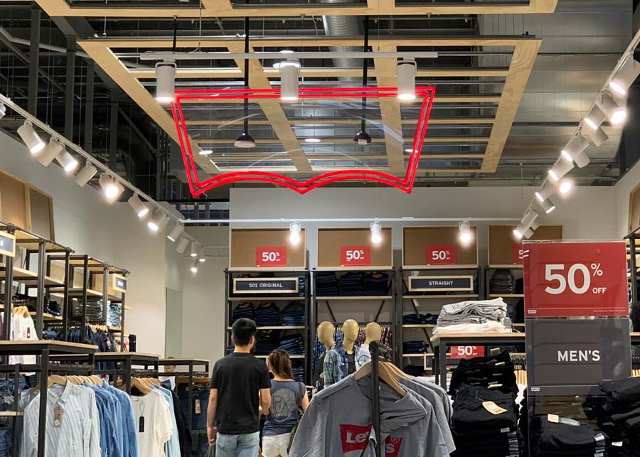 Rope neon used as part of the Levis store in Perth
