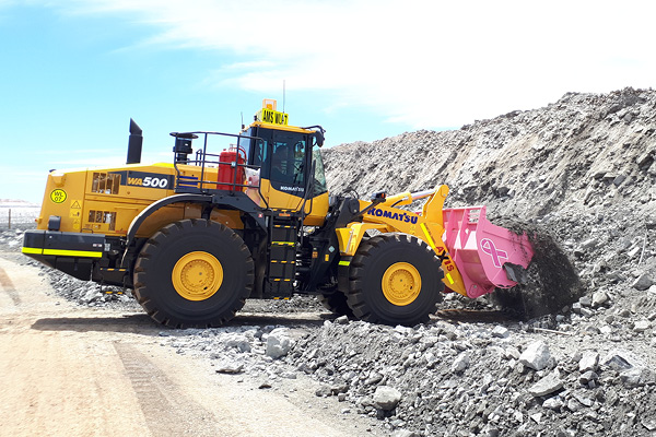 Komatsu pink bucket for breast cancer awareness