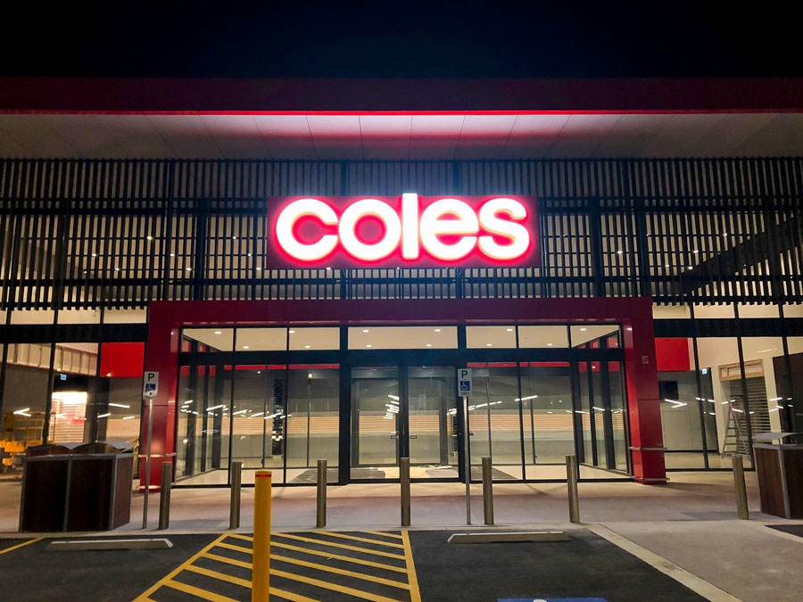 Coles illuminated building signage, Whiteman Edge, WA